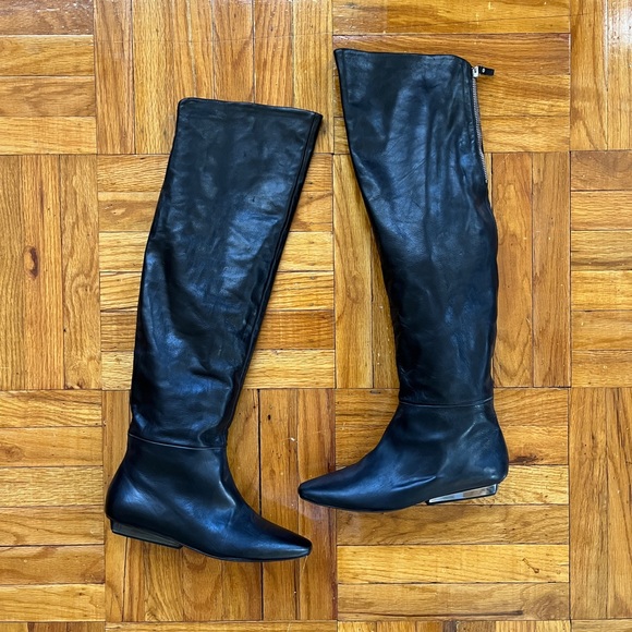 Vic Matie Black Leather Over the Knee Mini Wedge Boot 7-7.5 - Picture 1 of 7